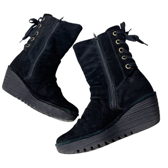 FLY London Yada Black Suede Mid-Calf Boot Size Euro 42 FLAW - Picture 3 of 15